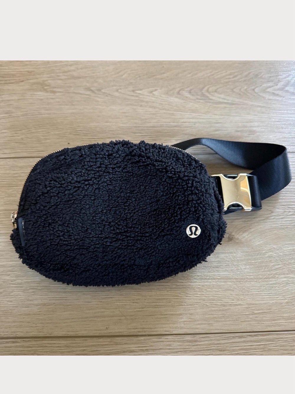 lululemon athletica Black Sherpa Waist Bag with Silver Hardware